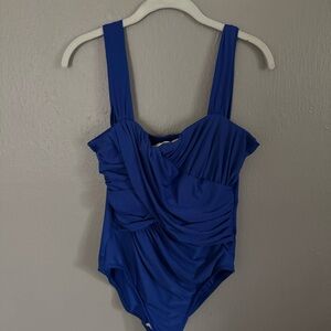 Miraclesuit One Piece Swimsuit Blue Ruched Draped Tummy Control Size 8